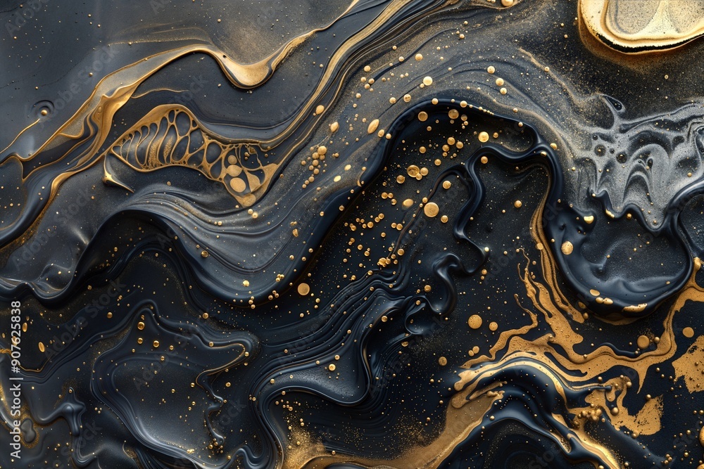 Poster abstract black and gold swirls create a dynamic and luxurious pattern. suitable for backgrounds, art