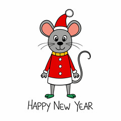 happy new year and merry christmas cute mouse vector illustration