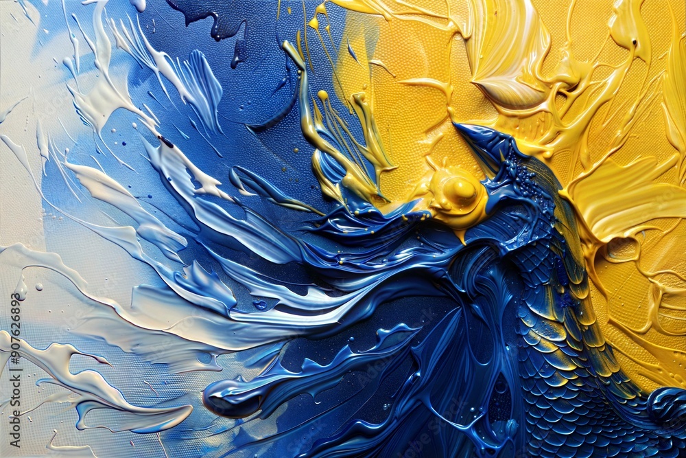 Aufkleber a textured abstract artwork in yellow and blue, combining bold colors and dynamic forms. ideal for m