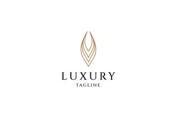 Jewelry logo with elegant luxury gold line art vector design template style on white background