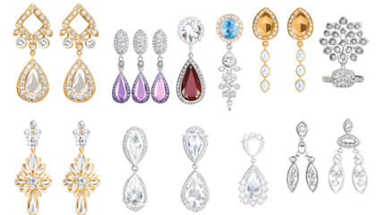 A set of earrings in different styles, in silver and gold