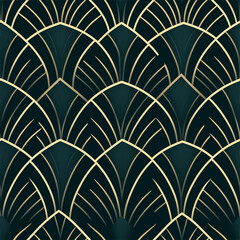 Art deco seamless pattern. Golden arch lines and black background. Geometric shapes. Generated by Ai technology