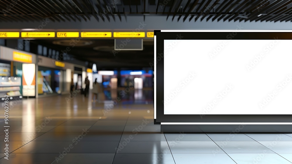 Aufkleber sign and billboard mockup at duty free shop in departure terminal to promote your business or organi