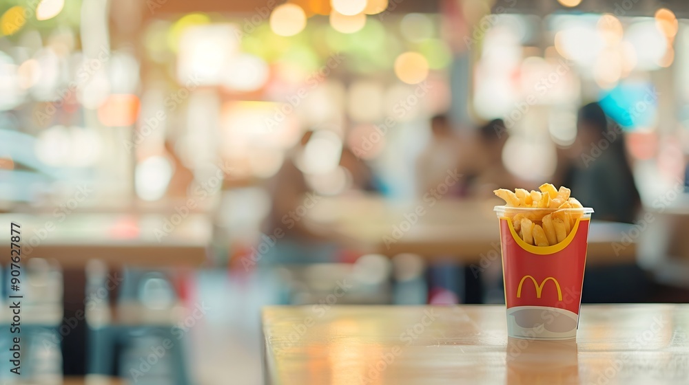 Poster abstract blurred background of place for order at a fast food restaurant out of focus concept with v