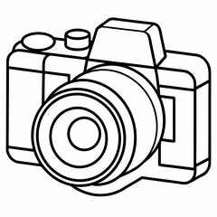 DSLR camera with a lens art vector illustration line art