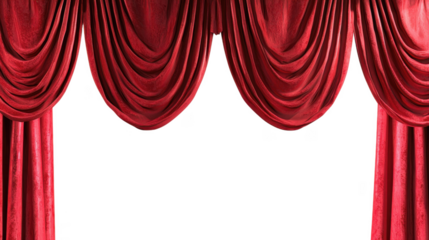 A striking image of open red theater curtains cut out transparent isolated on white background PNG