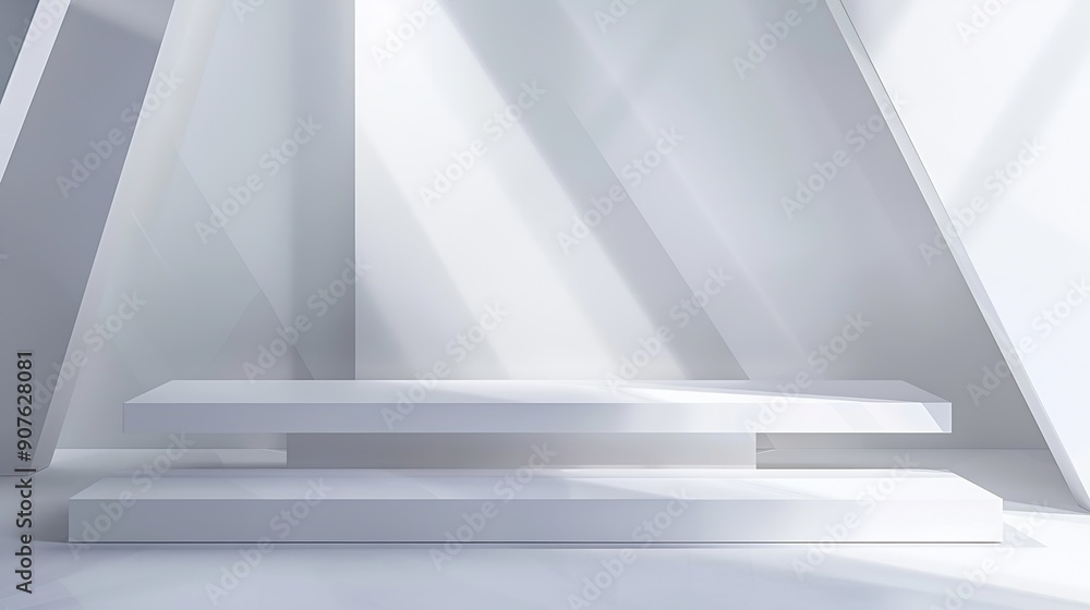 Aufkleber soft light white abstract stage in elegant futuristic geometric style with simple lines and corners 