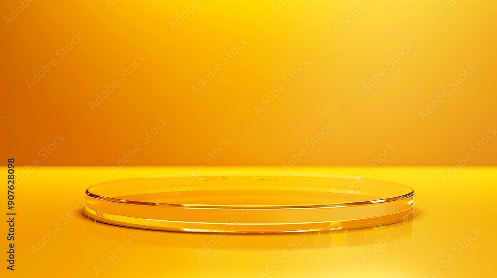 Aufkleber podium made of glass on yellow abstract blurred background place for products and advertisement prod