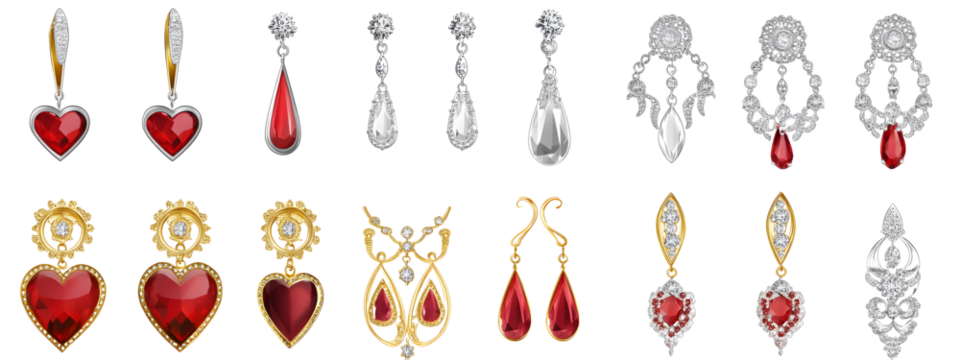 A set of earrings in different styles, in silver and gold