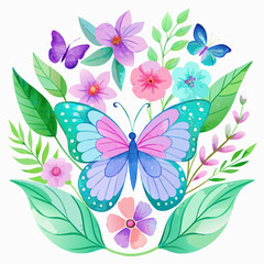 Arrangement of watercolor butterflies art vector illustration