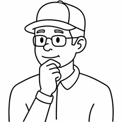 Man with hat vector illustration line art