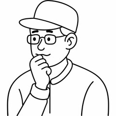 Man with hat vector illustration line art