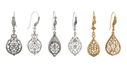A set of earrings in different styles, in silver and gold