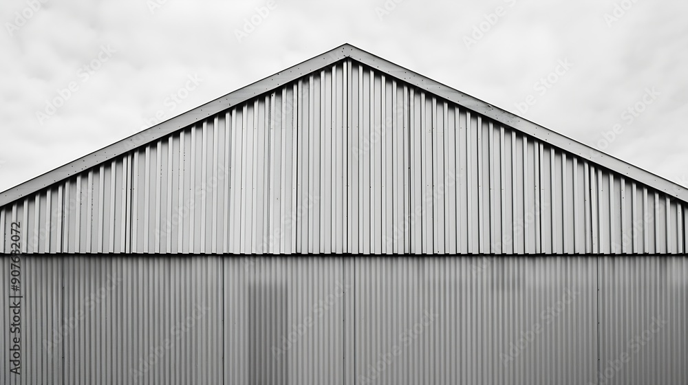 Poster Corrugated metal walls of industrial building Pitched roof Abstract modern architecture in minimal style Material geometric pattern with triangles polygons angular structure and parall : Generative AI