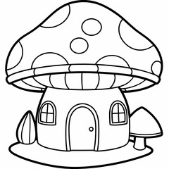 Classic one mushroom house art vector illustration
