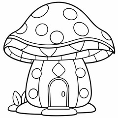 Classic one mushroom house art vector illustration