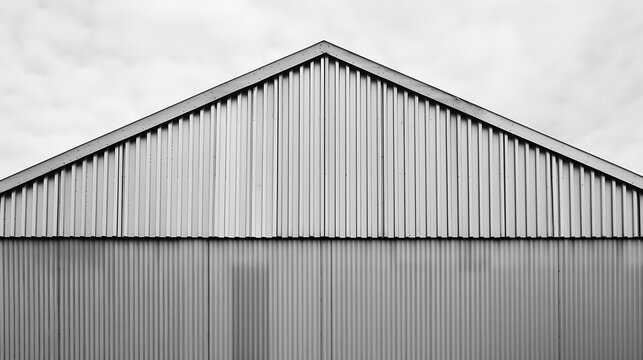 Corrugated metal walls of industrial building Pitched roof Abstract modern architecture in minimal style Material geometric pattern with triangles polygons angular structure and parall : Generative AI
