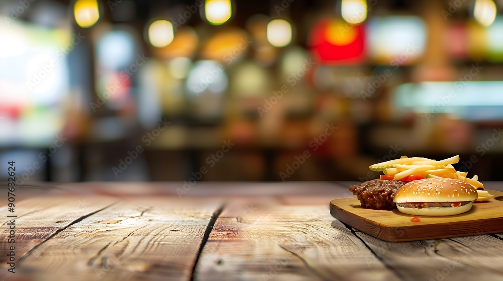 Poster abstract blurred background of place for order at a fast food restaurant out of focus concept with v
