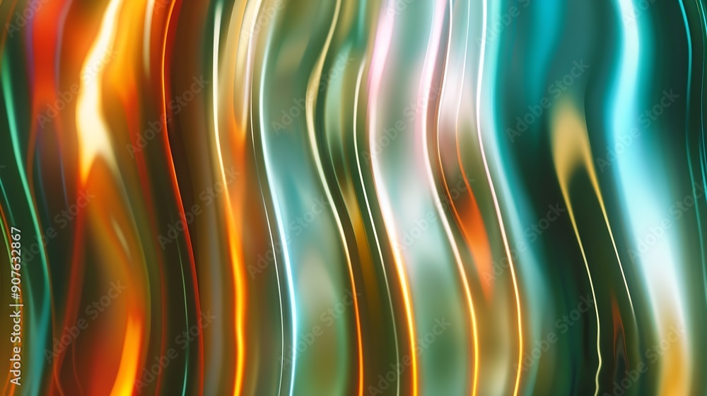 Poster Abstract wave glass vertical line pattern background Texture of wavy glass illuminated with multicolored light Blurry bright backdrop for banner Soft focus image : Generative AI