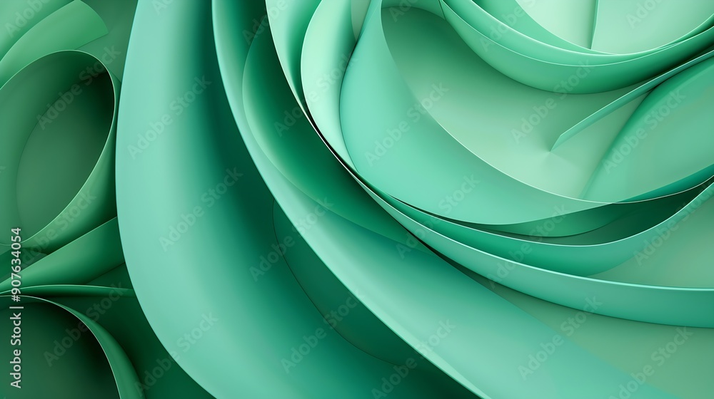 Aufkleber colored paper curved green 3d abstract background : generative ai