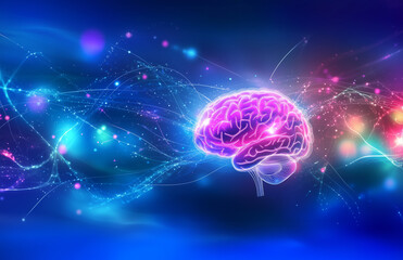 Pensée Concentrée : Cerveau Violet avec Lumières Abstraites