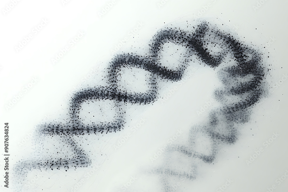 Poster a digital representation of a dna helix composed of glowing particles, set against a dark background