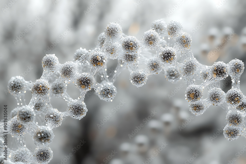 Poster a digital representation of a dna helix composed of glowing particles, set against a dark background