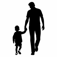 Adult holding hands of toddler silhouette monochrome