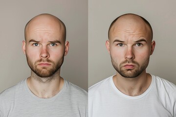 Two men with shaved heads, one with a beard and the other without
