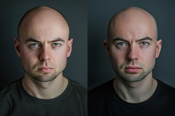 Two men with shaved heads, one with a beard and the other without