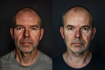 Two men with shaved heads, one with a beard and the other without