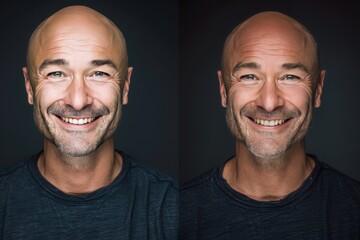Two men with shaved heads, one with a beard and the other without