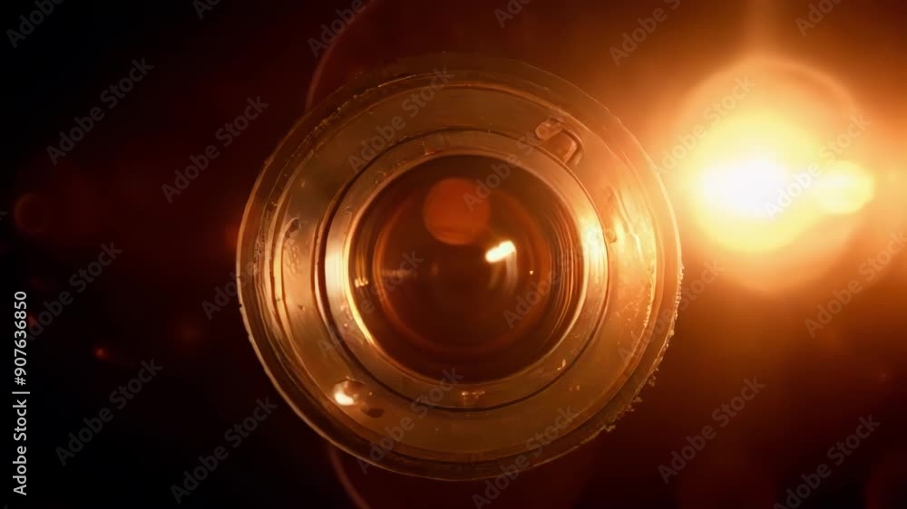 Poster a close up of a camera lens capturing light, emphasizing motion and detail with a cinematic style an
