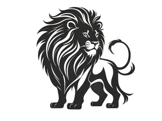 Majestic black silhouette lion roaring, logo icon, illustration, transparent background