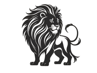Majestic black silhouette lion roaring, logo icon, illustration, transparent background