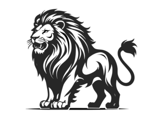 Majestic lion roaring logo icon, black silhouette, on a transparent background