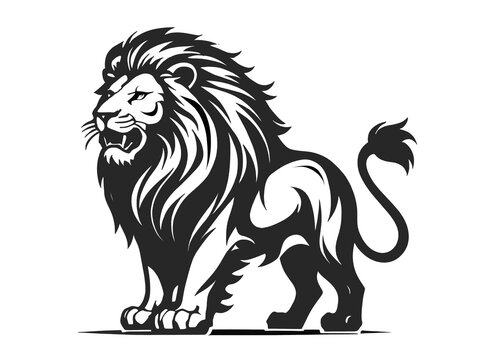 Majestic lion roaring logo icon, black silhouette, on a transparent background