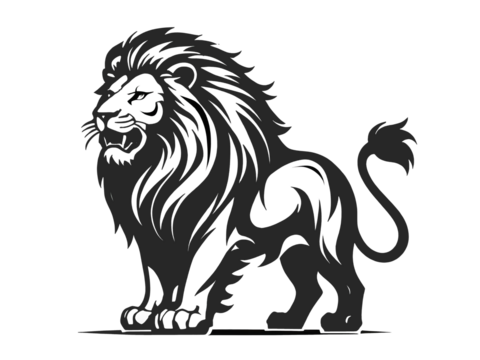 Majestic lion roaring logo icon, black silhouette, on a transparent background - Powered by Adobe