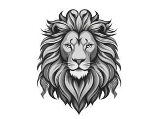 Majestic roaring lion logo, black vector illustration, transparent background.