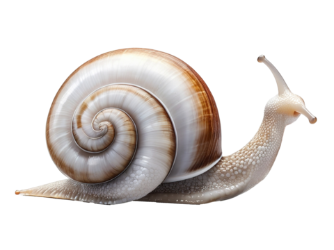 Snail crawling with full body view, transparent background.