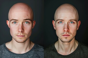 The two men in the image have shaved their heads
