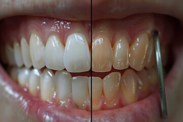 Obraz premium Two different sets of teeth, one with a white filling and the other without