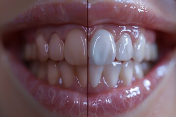 Obraz premium Two different sets of teeth, one with a white filling and the other without