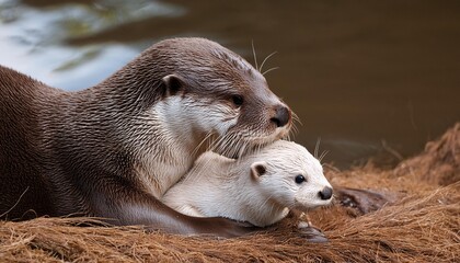Otter mother and baby