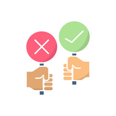 
yes and no, check button and cross icon,voting vote green and red isolated white background.