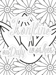 Nurse Quotes Flower Coloring Page Beautiful black and white illustration for adult coloring book