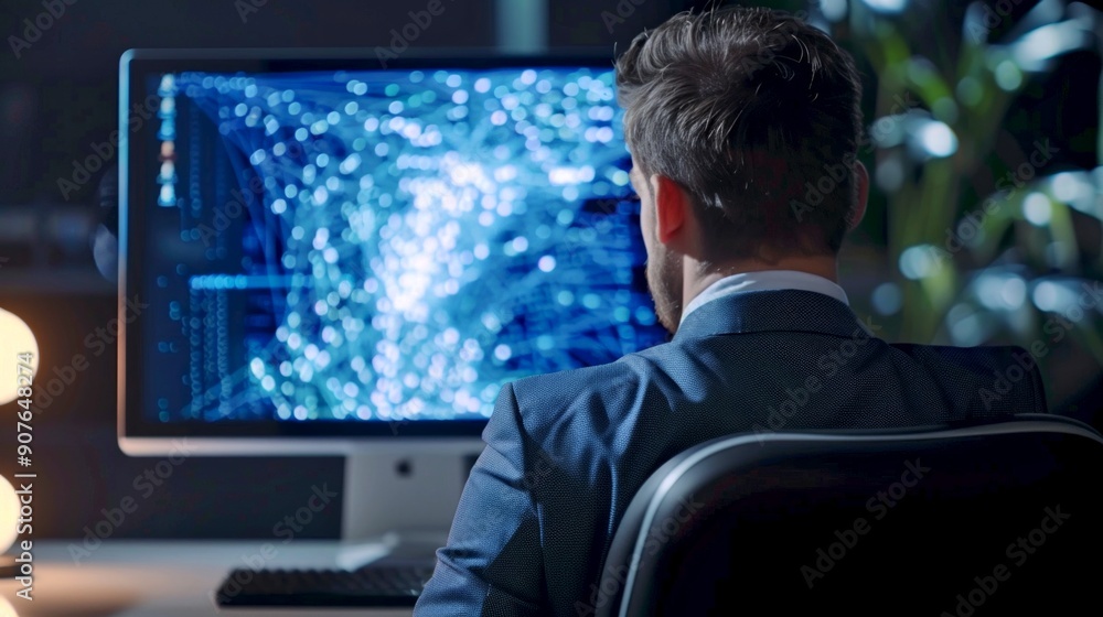 Aufkleber business professional analyzing data on a computer screen. modern tech showcased in a corporate sett