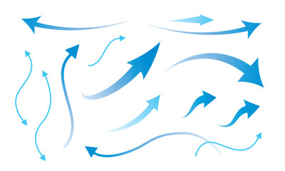 Blue arrows clean fresh air flow collection. Flat style curved arrow icon design isolated. different kinds of arrow symbol indicator. for your apps, websites and UI or UX design & projects.Vector