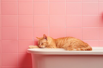 A cat is laying in a bathroom sink