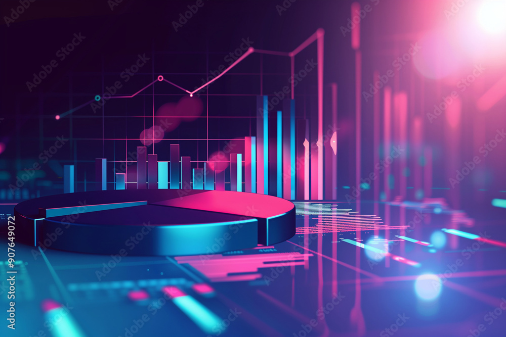 Poster data visualization: a 3d pie chart in a digital landscape